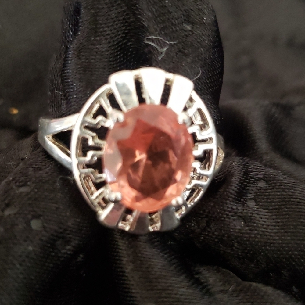 Pink simulated morganite ring